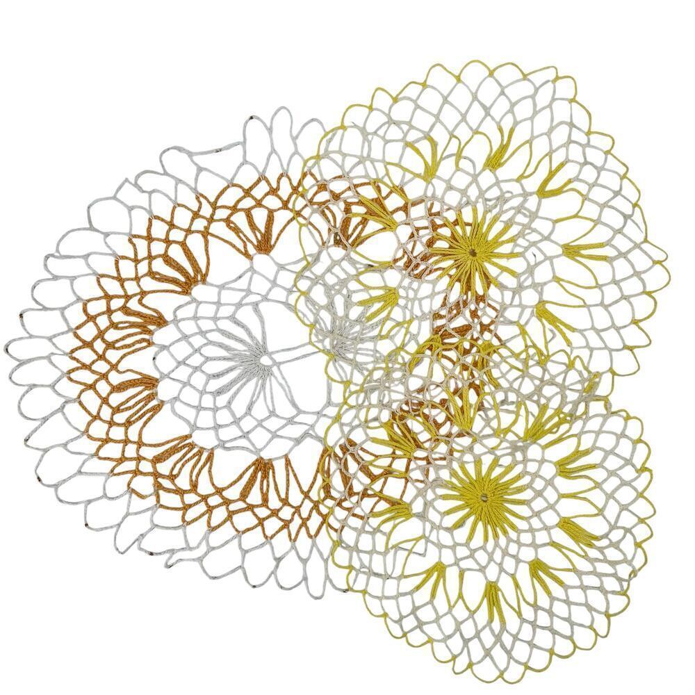 Vintage Doilies Crochet Set‎ of 3 Wide Knit Yellow Orange White - Picture 2 of 10